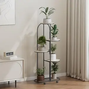 Plant Stand with Wheels, Metal Multi-Tier Corner Shelf, Rolling Rack for Flower Pots and Succulents, Indoor Outdoor Display, Balcony Patio Living Room