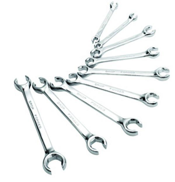 9809 Forged Steel Chrome Moly Flare Nut Wrench Set, 9-Pc SAE/Metric Mix (1/4 in. x 5/16 in., 1/2 in.-9/16 in., 10 mm.-12 mm.) Inches/MM, 0.540 lbs, 1/2 X 9/16 In.
