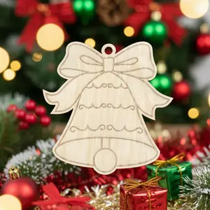 Holly Bell Wood Ornament DIY Kit, Festive Home Decor Supplies with Paint and Brush