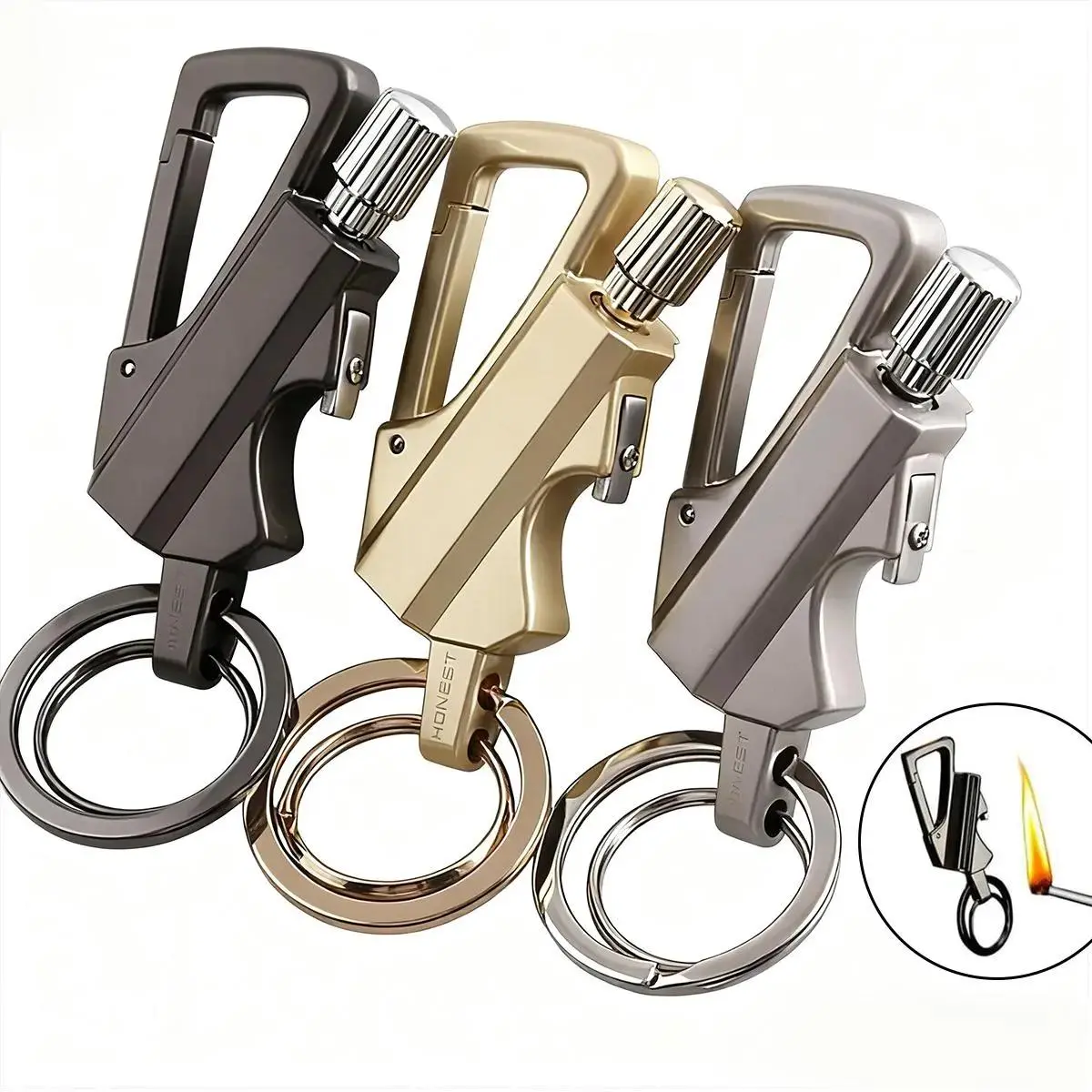 Permanent Match Infinity Lighter Reusable Waterproof Flint Fire Starter with Keychain and Bottle Opener Windproof Metal Kerosene Lighter for Outdoor Camping Hiking Survival (Not Include Lighter Fluid)