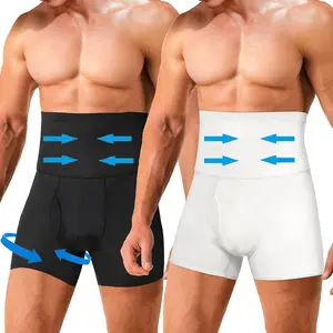 2/3pcs Men's High Waist Tummy Control Shorts Seamless Belly Girdle Body Shaper Boxer Briefs with Short Pants for Bodybuilding Training