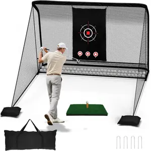 10x7ft Golf Hitting Practice Net for Real Golf Balls, Heavy Duty Driving Training Cage with Reinforced 7-Layer Mesh & Mat, Portable Golf Net for Indoor Outdoor Backyard to Improve Your Swing