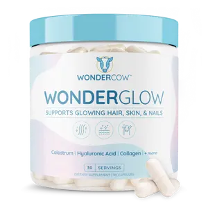 WonderCow, WonderGlow Bovine Colostrum Collagen Hyaluronic Acid Supplement for Glowing Skin, Hair Growth & Nail Strength, Biotin, Zinc & Lactoferrin, Beauty from Within 30 Servings
