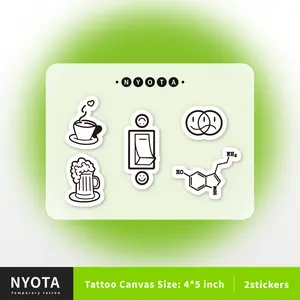 NYOTA Waterless Instant Tattoo Sticker - Happy formula 3.5x5 Inch Temporary Tattoos - 10 Stickers Included