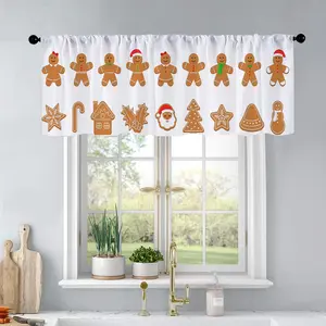 1Pc Christmas And New Year Printed Kitchen Curtains Xmas Gingerbread Cookies. Christma Curtains Curtain Valance Living Room Bedroom Bathroom Home Decor 54X18 Inch Window Curtain
