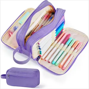 Z-PCB35   High Capacity Pencil Case, Soft Corduroy Pencil Pouch with 4 Compartments, Multiple Pockets, Large Pencil Bag with Sturdy Zipper, Cute Pencil Case Pouch Organizer for Student Teen Girls, Purple