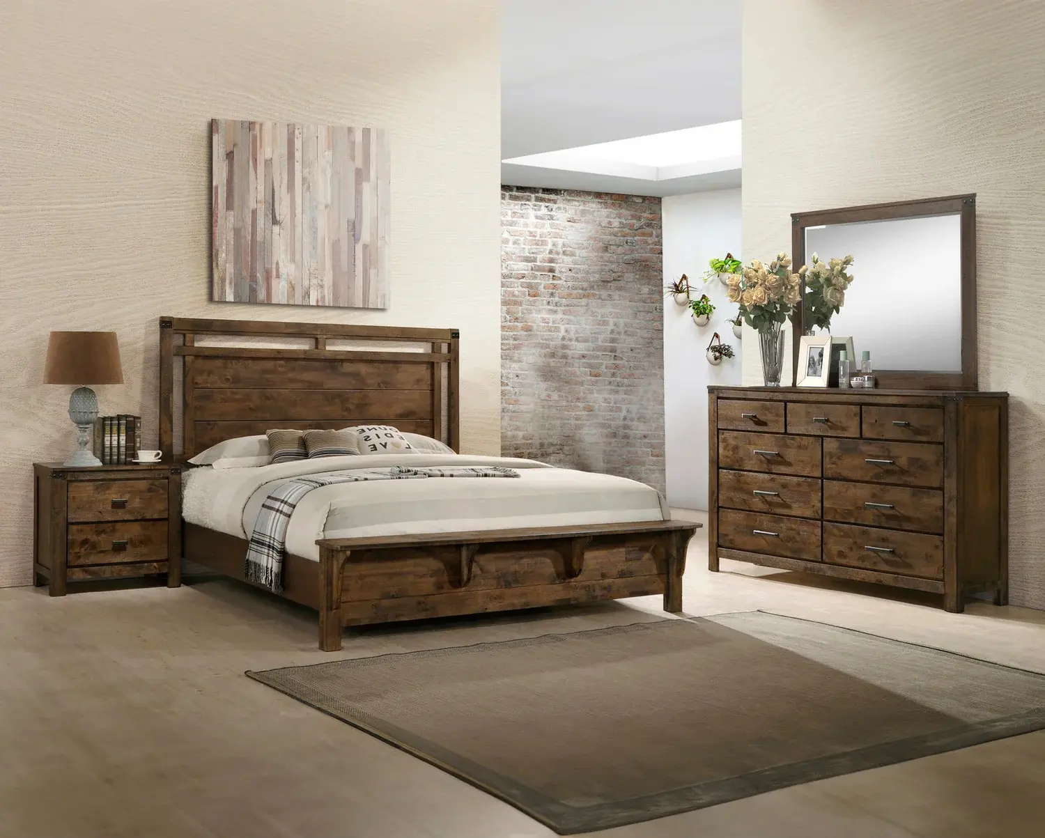 B4810 4 pc Curtis rustic weathered finish wood queen bedroom set