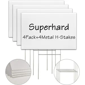 Blank Yard Lawn Signs, 4 Pack 18 x 12 Inches White Plastic For Happy Birthday,Garage , Rent, Guidepost Decorations, Blank Lawn Signs With Stakes