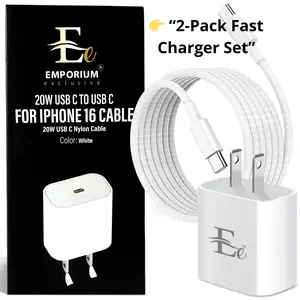 2-Pack 20W Fast USB-C Charger + 2 Nylon Cables (3FT) | Fast Charging for iPhone & Android | Durable & Travel Ready