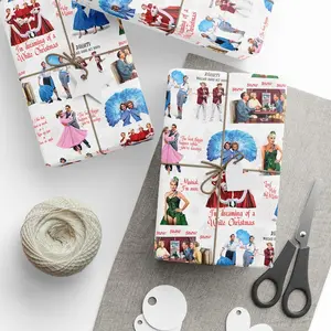 White Christmas Wrapping Paper, Holiday Movie Scene Collage Gift Wrap, Vintage Festive Film Packaging, Classic Xmas Decor Paper for Presents & Gifting