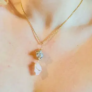 Smoky Quartz and Rose Quartz Necklace, Wire wrapped necklace with Genuine Crystals, Raw Crystal Necklace