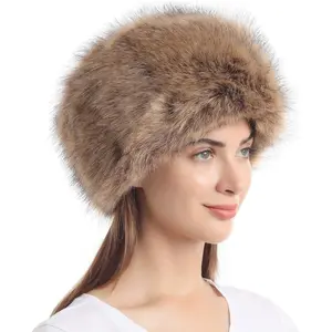 Women's Faux Fur Hat for Winter with Stretch Cossack Russian Style White Warm Cap