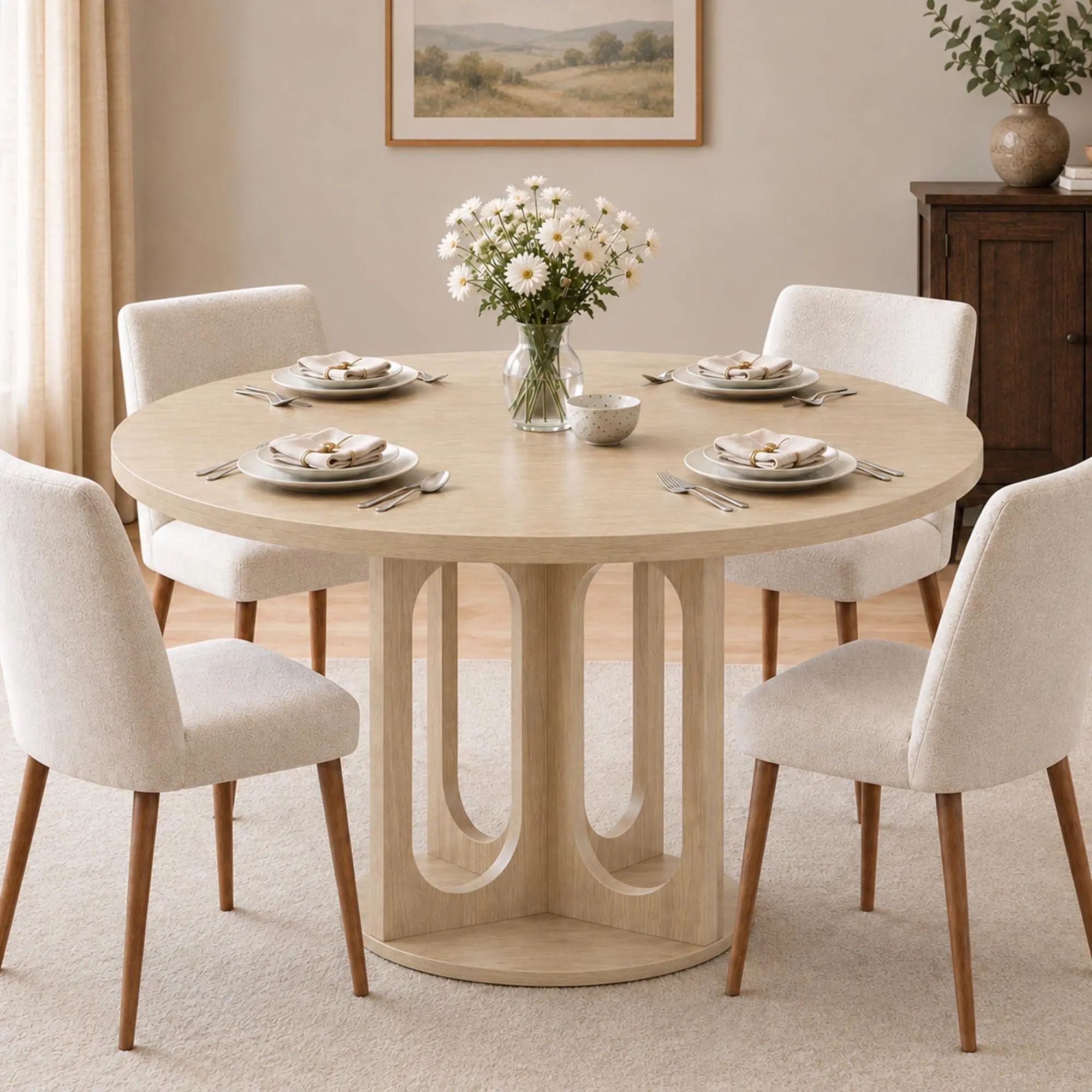 Gaomon Round Dining Table - 47in (120cm) with Cross Pedestal Base, Indoor Furniture Set Seats 4-6, for Dining Room, Kitchen