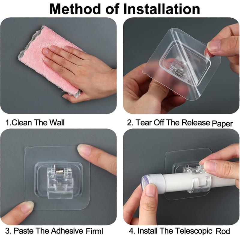 No-Drill Self-Adhesive Curtain Rod – Transparent, Waterproof, Durable, Easy Installation for Bedroom, Bathroom, Kitchen (Six-Counts)