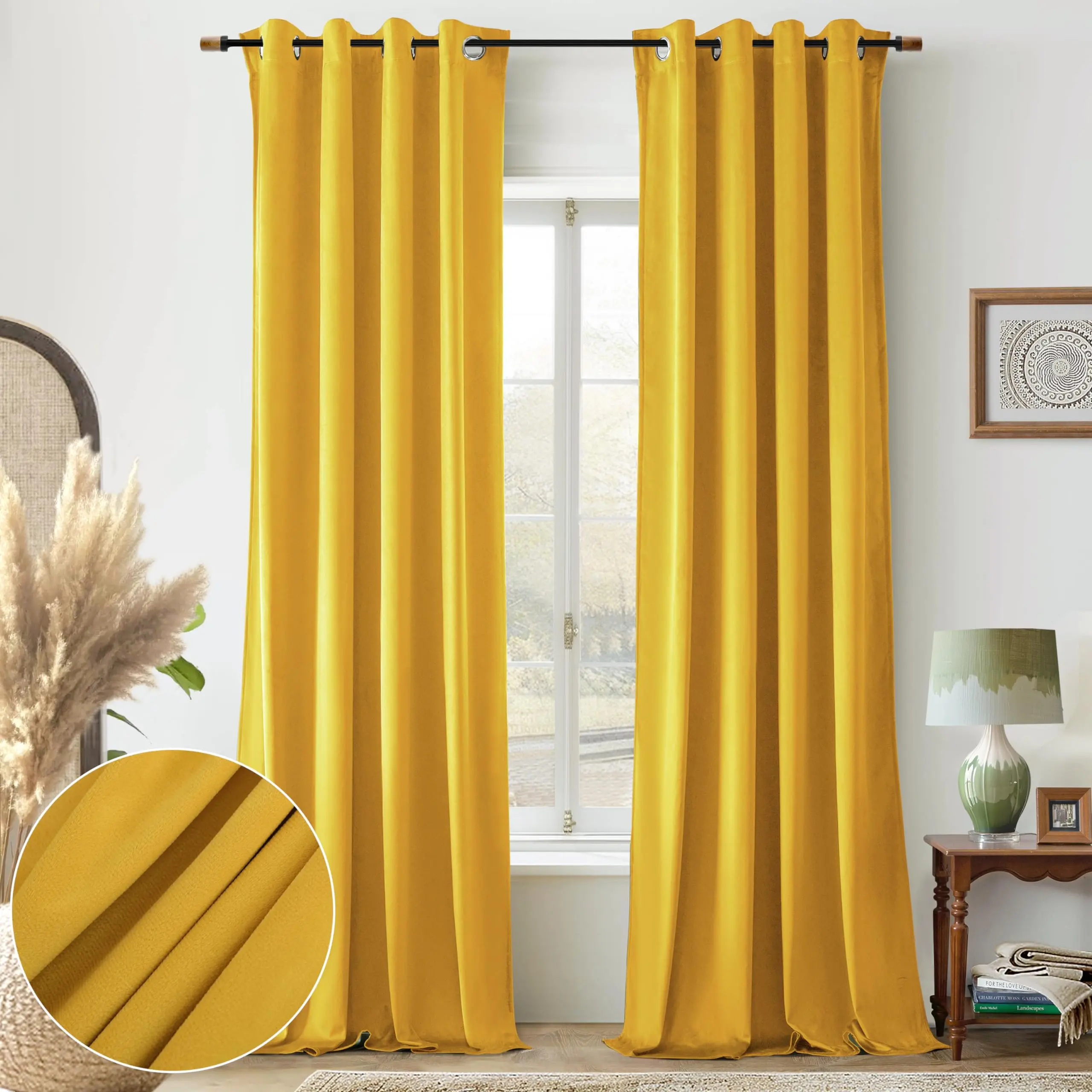 DriftAway Velvet Curtains Room Darkening Curtains 2 Panel Set Super Soft luxury Grommet Curtains Thermal Insulated Blackout Drapes for living room Bedroom 52 inch wide