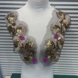 Clothing Accessories, Embroidery, Floral Embroidery Appliques, Handmade 3D Glass Beads, Lace Flowers, Embroidered Lace Trim, Wedding Dress, Bridal Gown, DIY Decoration Materials