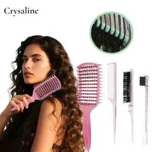 Crysaline Hair Comb Set, 4-Piece Crystal Color Professional Styling Combs, Curling Comb, Detangling Brush, Tail Comb, Eyebrow Comb
