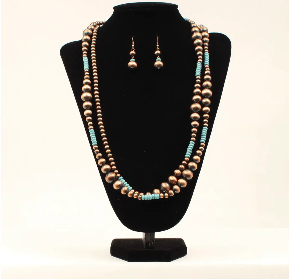 Blazin Roxx Everyday Western Bronze Bead-Turquoise Costume Jewelry Set with Earrings, Matching Fashion Accessory Set, Western Jewelry, Matching Jewelry Set