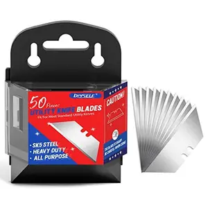 50 Pack Utility Knife Blades, SK5 Steel Box Cutter Blades with Dispenser, Standard Blades for Box Cutter Utility Knife Replacement, Sharper Utility Blade, Refills