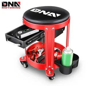 16" X16" 360 Degree Movement Automotive Car Round Mechanic Roller Seat Creeper Stool With Tool Tray Red