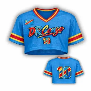 DR Congo Mesh Soccer Crop Top Jersey, Football Cropped Jersey, DR Congo Flag Fan Apparel