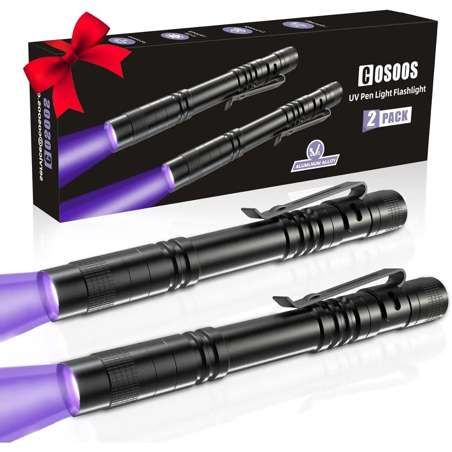 2 UV Black Light Flashlight, 2 Pack 395nm Mini Pen Light with Clip, Waterproof Ultraviolet Flashlight for Leak, Pet Urine, Scorpion, Hotel Inspection, Dry Stain and Bed Bug