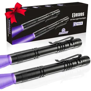 2 UV Black Light Flashlight, 2 Pack 395nm Mini Pen Light with Clip, Waterproof Ultraviolet Flashlight for Leak, Pet Urine, Scorpion, Hotel Inspection, Dry Stain and Bed Bug