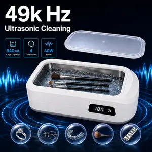 Makeup Brushes Ultrasonic Cleaner Machine, 640ML Multi-Use Sonic Cleaning Device with 49kHz Cleaning, 4 Timer Modes and Stainless Steel Tank for Eyeglasses, Jewelry, Retainers and Watch Bands