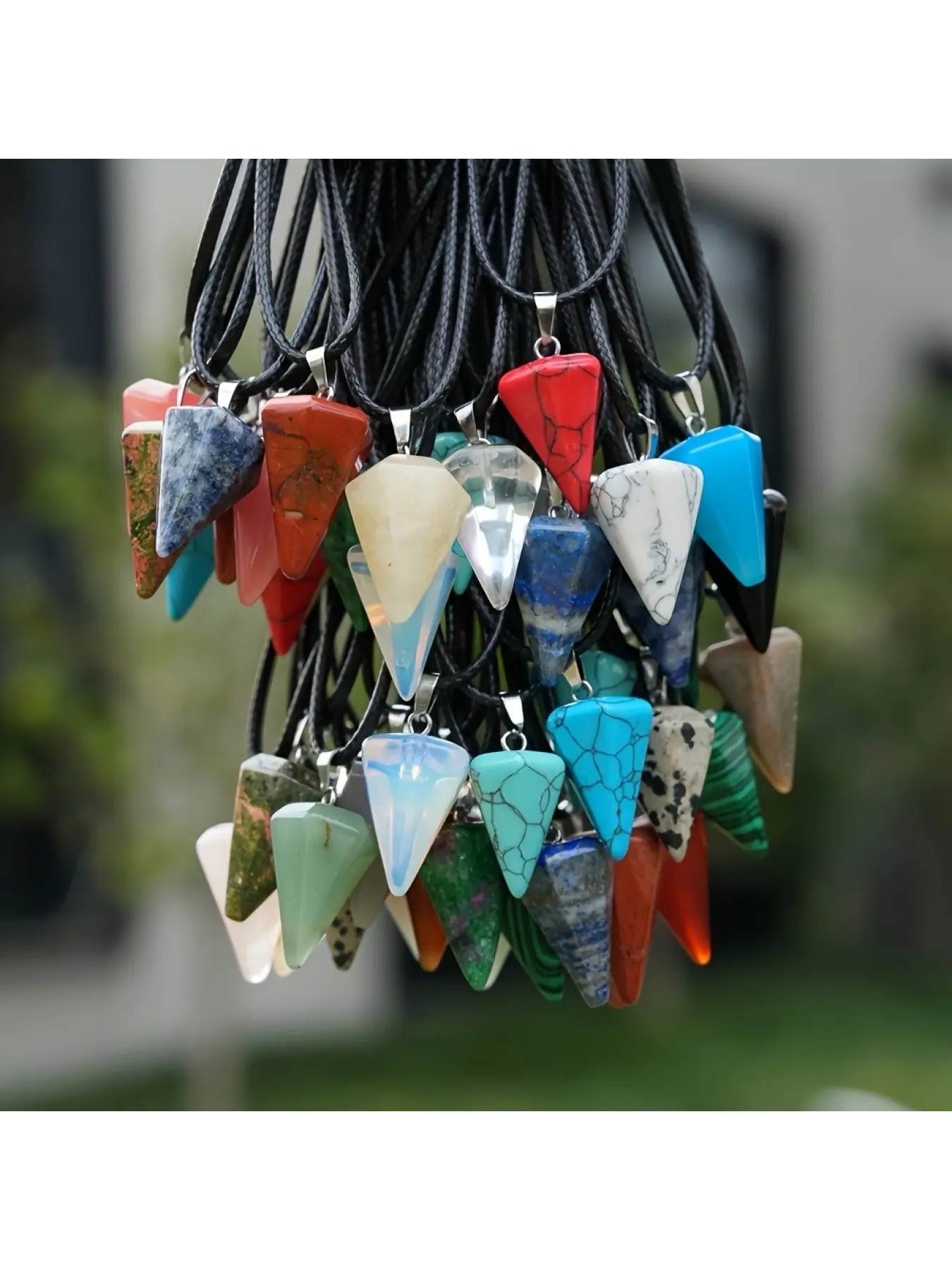 5Pcs Natural Crystal Hexagonal Pyramid Pendulum Necklace Black Leather Cord DIY Jewelry Making Kit Boho Pendant for Party Gift Crafting 5 Sets Hexagon Triangle Crystal Pendant with Rope for DIY Necklace Accessor
