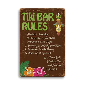 Vintage Retro Lightweight Collectible Metal Tiki Bar Rules Plaque Sign - 12x8 in Wall Decoration for Backyard, Pool Parties - Ideal Housewarming Gift for Home Decor
