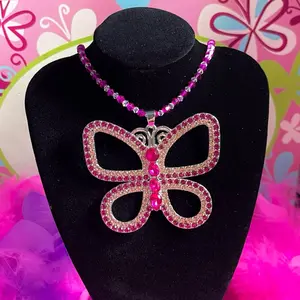 Y2K Large Butterfly Rhinestone Pendant Necklace, Heart Shaped Necklace Chain, Luxury Packaging, Valentine Gifts for Mom, Fairycore Date Accessory