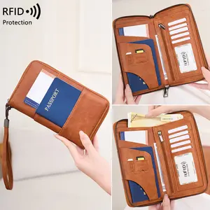 2026 New RFID Blocking Passport Wallet Large Capacity Long Zipper Travel Document Organizer Multifunctional Passport Holder