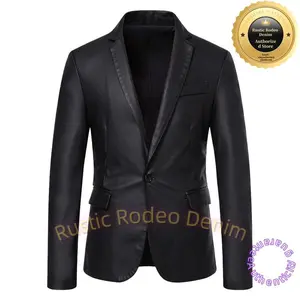 Rustic Rodeo Denim Men's Leather Jacket Slim Fit British Style Small Blazer Coat Stylish Leather Suit Long Sleeve Menswear Beige Plain - Wetsuit