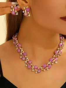 Flower Leaf Geometric Necklace Set, Exaggerated Design Choker, Vintage Fashion Jewelry, Retro Style Accessories