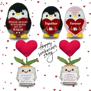 OASSIE Anniversary I Love You Gifts for Men Women - Mini Handmade Positive Penguin Crochet with Message Card - Birthday Anniversary Wedding Gifts for Couple Him Her, Husband Wife Valentine Gift Ideas