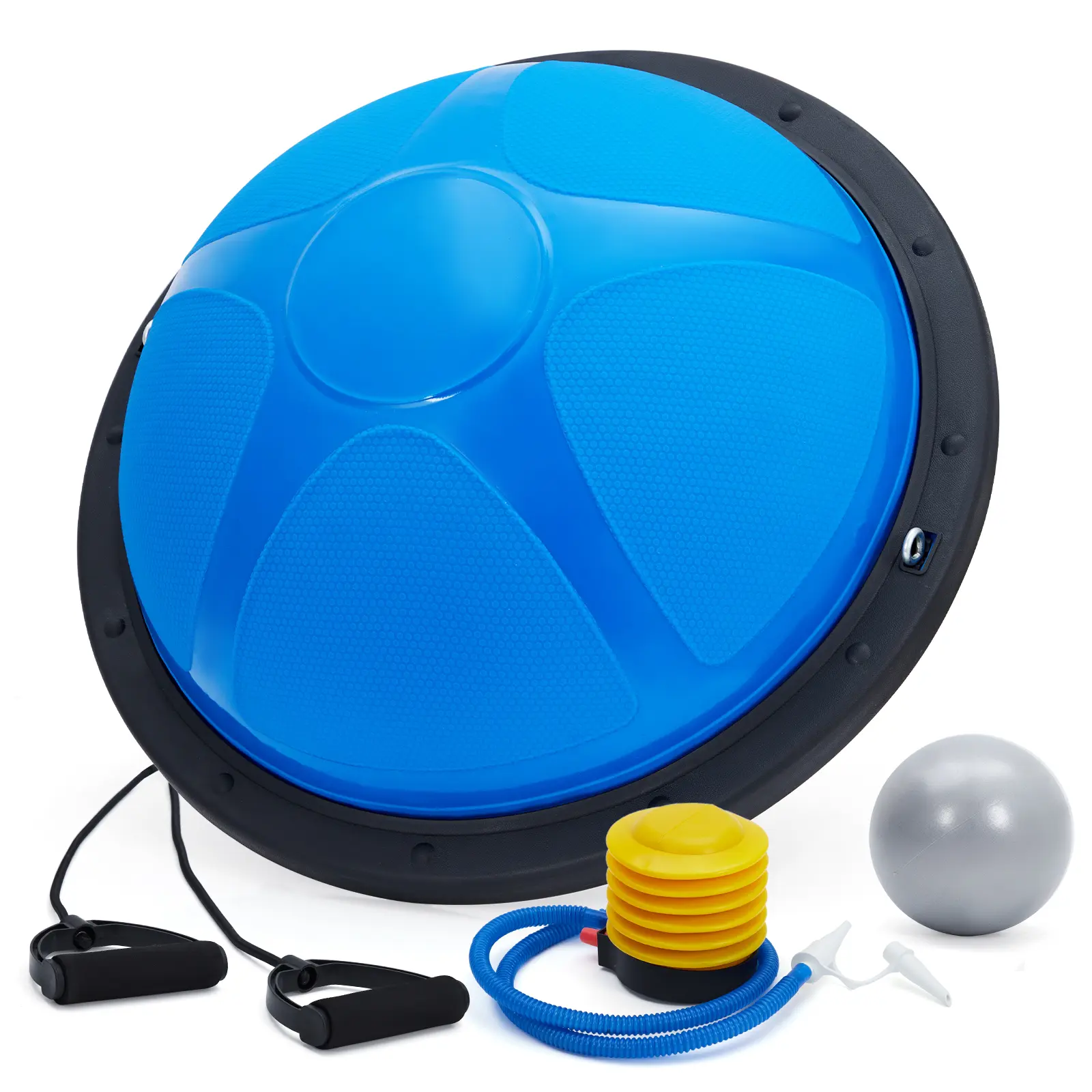 23" Half Balance Ball Trainer, 1500–1600 lb Capacity Stability Ball with Non-Slip Base, Includes Resistance Bands & Foot Pump, Inflatable Yoga Fitness Trainer for Home Gym Core Workouts