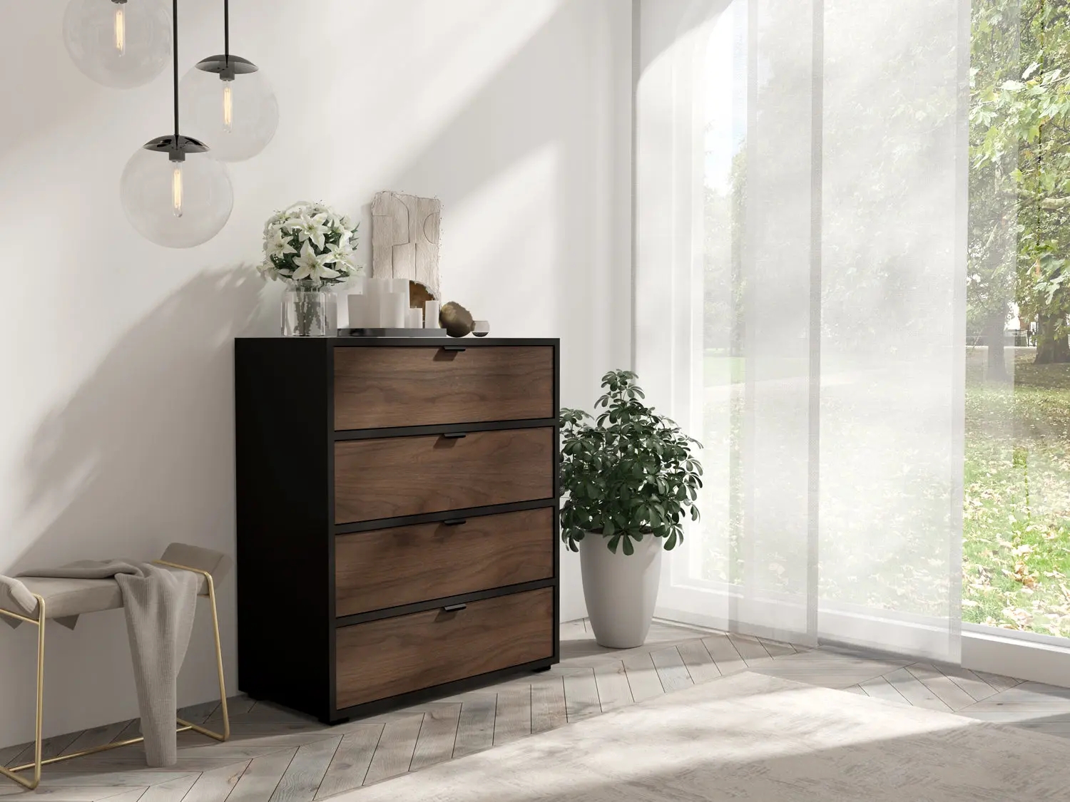 Shaker 4 Drawer Dresser in Black for Bedroom with Matte Finish and Mid Century Modern Design