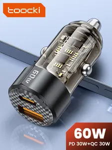 Toocki 60w Dual Port Car Charger, PD Qc30w Fast Charging, USB Type C Car Charger, A+c Transparent Car Adapter, Model Xinghao Tq-Cc25a