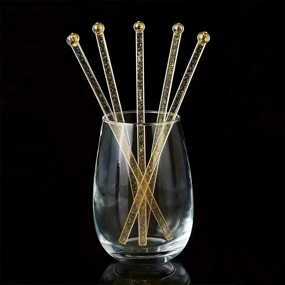 5pcs Elegant Glitter Stirrers Set, Transparent Crystal Stirring Cocktail Stirrers Utensils, Event Versatile, Perfect for Cocktails, Desserts, Coffee, Christmas, Wedding, Birthday