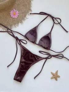 2026 New Women’s Low-Waist Tie String Mini Bikini Two-Piece Swimsuit Set — Sexy, Fashionable, Classic Solid Color Beachwear and Pool Party Outfit