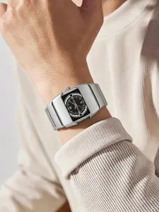 Men's Business Casual Analog Quartz Watch, Rectangle Dial Black Stainless Steel Band, Fashion Wristwatch with Gift Box