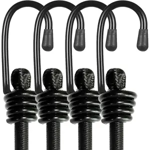 Bungee Cords with Hooks, Heavy Duty Outdoor Elastic Bungee Straps,No Odour Industrial Grade Bungee Rope for Securing Tarps, Luggage, Tents, Bikes or Garden Tidying 24inch 4 count (Black)