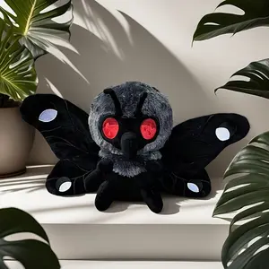 Mothman Black Moth Plush Toy - Cartoon Anime Inspired Collectible with Red Eyes & Blue Wing Accents, Soft Polyester Stuffed Doll for Youngsters, Room Decor, or Gift Idea