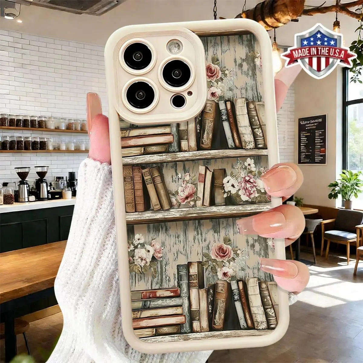 Vintage Flower Bookshelf Pattern Case,phone Case Suitable for Iphone 11/12/13/14/15/16/17 Pro Promax Plus Air and Samsung S22/S23/S24/S25 Plus Ultra Fe,Shockproof Anti Scratch Protective Durable TPU Cover