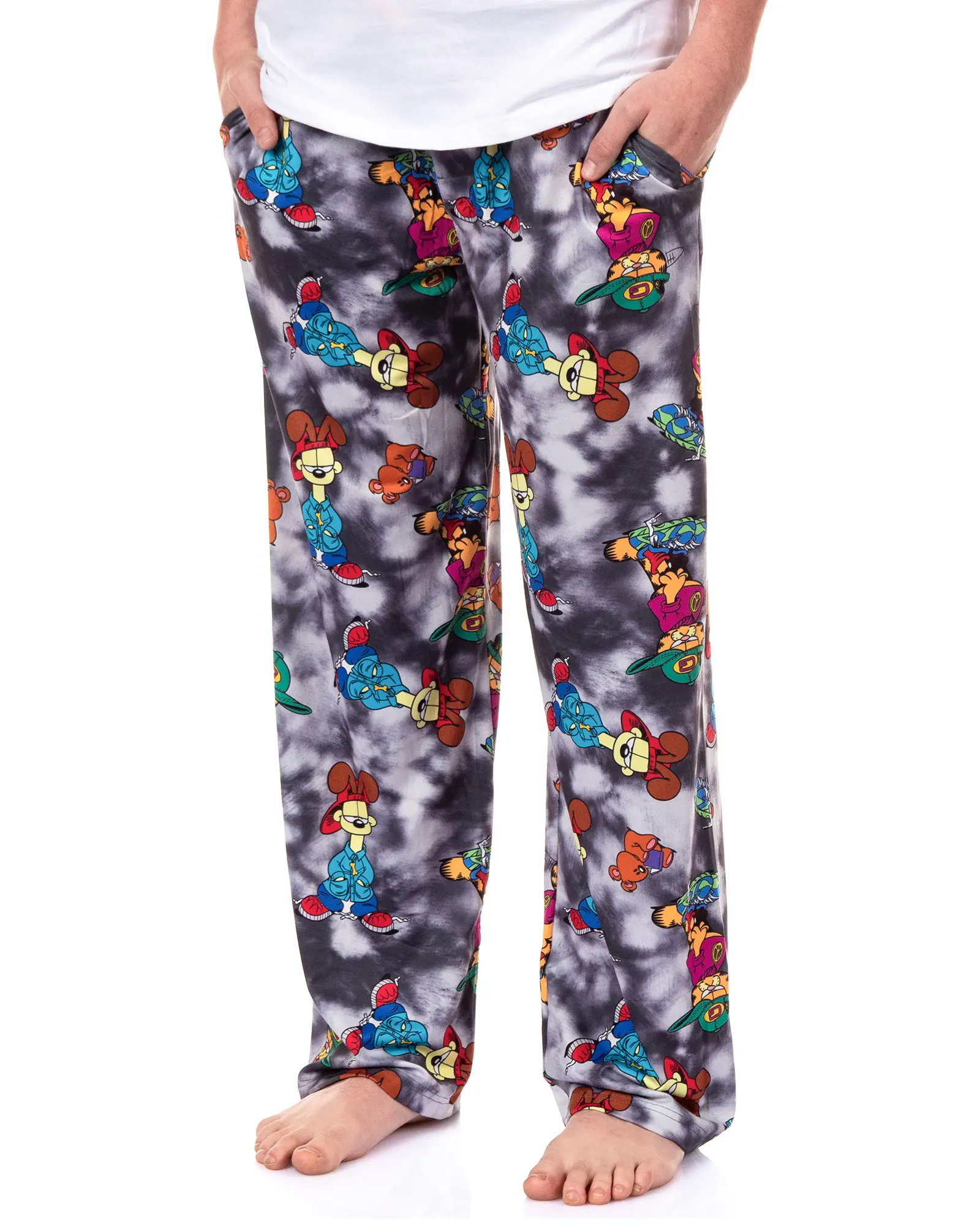 Men's Garfield Lounge Sleep Pajama Pants  Odie and Comic Book Allover Design, Streetwear, Polyester