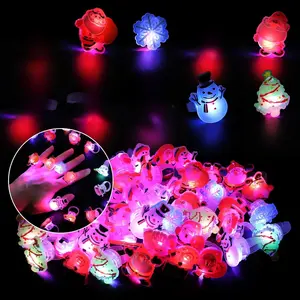 KIMOBER 50PCS Christmas Light Up Rings,Assorted Santa Snowman Flash LED Rings Toys Glow in the Dark Ring Toys for Xmas Kids Party Favors Gift Box