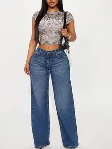 Downtown Wide Leg Denim Jeans - Medium Wash
