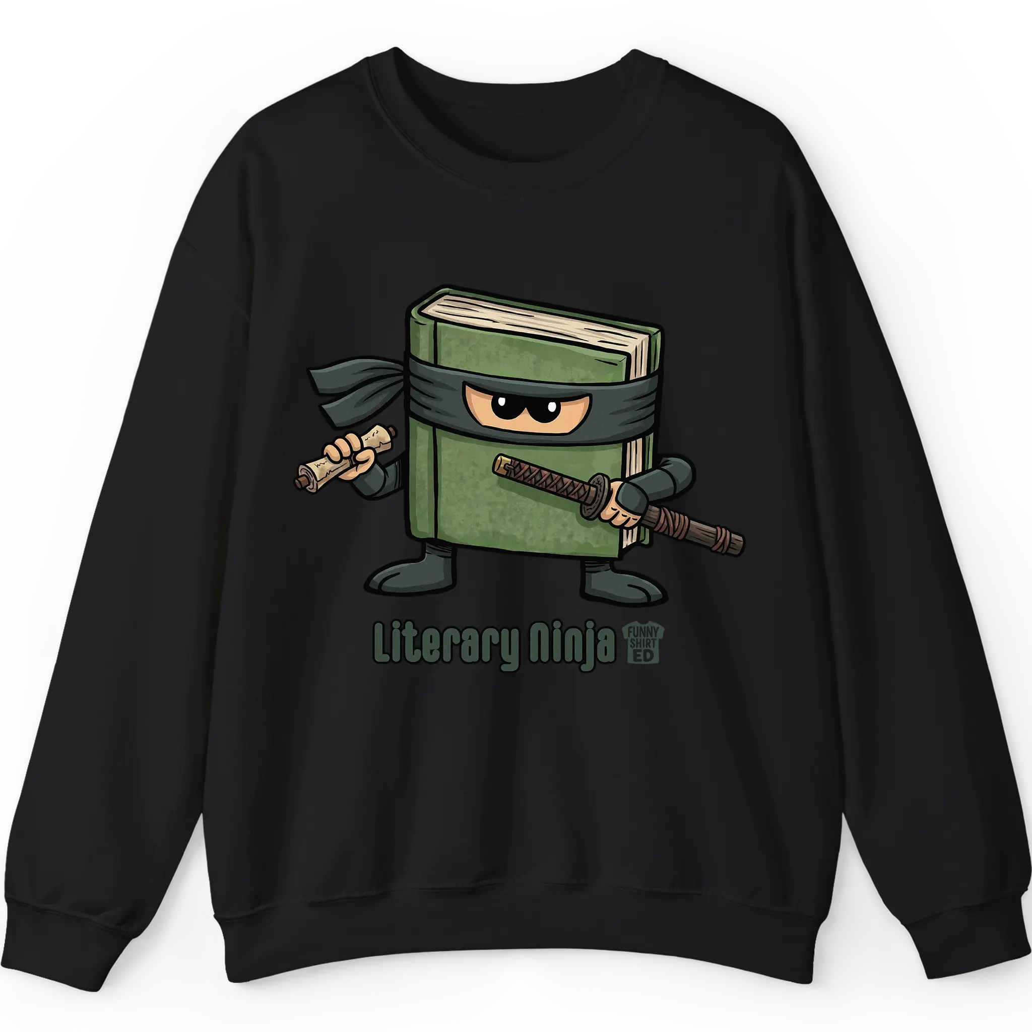 LITERARY NINJA - Funny Sweatshirt, Cozy Crewneck, Gildan 18000 Unisex Fleece Pullover, Streetwear, Trendy, Everyday