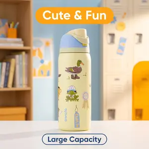 Cute Cartoon Large Capacity Tumbler | Kawaii Animal Print One Hand Open Water Bottle For Daily Use