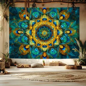 Tapestry Featuring Peacock Feathers in Vibrant Blue Green And Golden for Living Room Wall Hanging Room Decoration Party Decoration